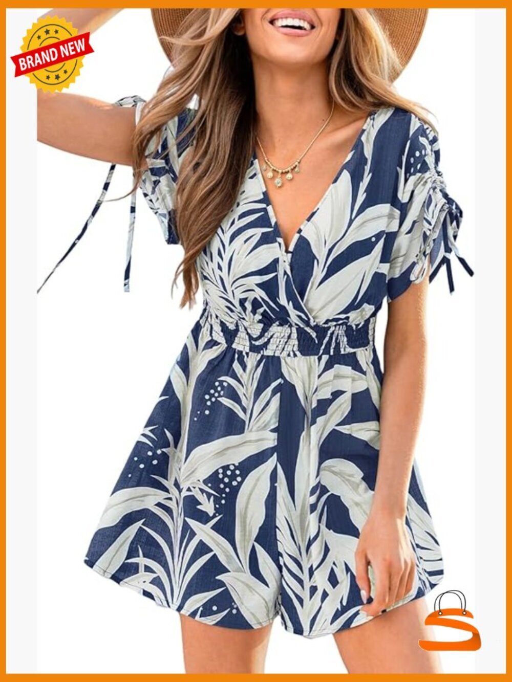 Boho Tropical Romper Jumpsuit Short Sleeve V Neck Wide Leg Summer One Piece